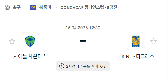 [북중미 챔피언스컵] 4월16일 시애틀 사운더스 vs UANL 티그레스 | 스포츠 분석 무료 중계 토친놈
