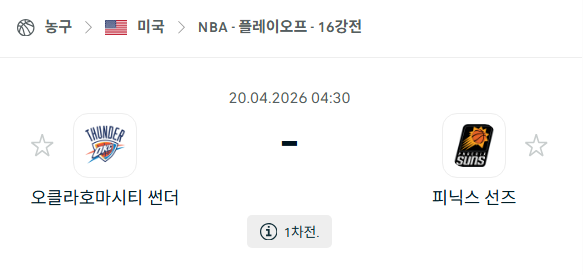 [미국 NBA] 4월20일 오클라호마시티 썬더 vs 피닉스 선즈 | 스포츠 분석 무료 중계 토친놈
