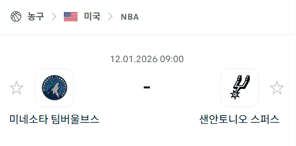 [미국 NBA] 01월12일 미네소타 팀버울브스 vs 샌안토니오 스퍼스 | 스포츠 분석 무료 중계 토친놈