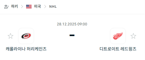 [아이스하키 NHL] 12월28일 캐롤라이나 허리케인스 vs 디트로이트 레드윙스 | 스포츠 분석 무료 중계 토친놈