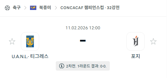 [북중미 챔피언스컵] 02월11일 티그레스 UANL vs 포지FC | 스포츠 분석 무료 중계 토친놈