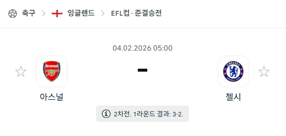 [EFL 카라바오컵] 02월04일 아스날 vs 첼시 | 스포츠 분석 무료 중계 토친놈