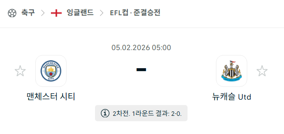 [EFL 카라바오컵] 02월05일 맨체스터 시티 vs 뉴캐슬 유나이티드 | 스포츠 분석 무료 중계 토친놈