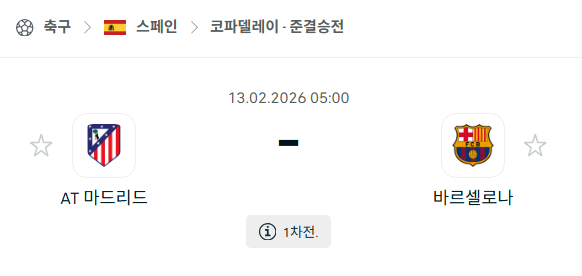 [스페인 코파델레이] 02월13일 아틀레티코 마드리드 vs 바르셀로나 | 스포츠 분석 무료 중계 토친놈